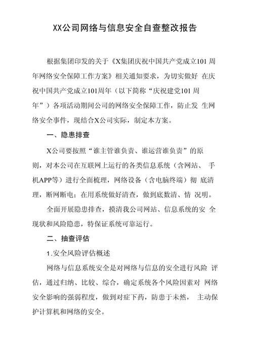xx公司网络与信息安全自查整改报告